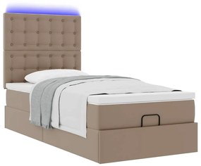 vidaXL Οθωμανικό κρεβάτι με στρώμα & LEDs Cappucino Faux Leather