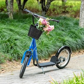 HOMCOM Πατίνι για Παιδιά, Scooter με Φρένο, με Καλάθι, Ρυθμιζόμενο Ύψος, για Παιδιά 5-12 ετών, Μπλε+Μαύρο