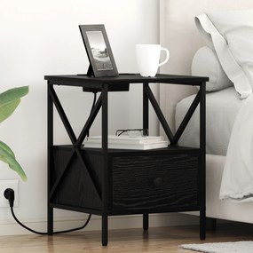 vidaXL Κομοδίνο με συρτάρι 2 pcs Μαύρη δρυς 41.5 x 40.5 x 55 εκ.