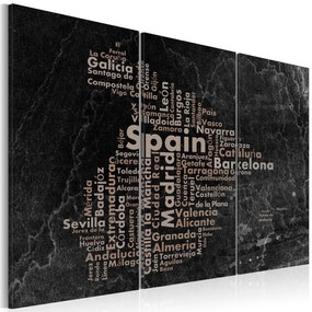 Πίνακας - Text map of Spain on the blackboard - triptych 90x60