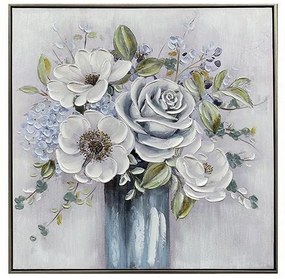 Κάδρο Λουλούδια Σε Βάζο 755-12131 80x80x3.5cm White-Blue Estheti Home Square Καμβάς