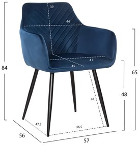 ΠΟΛΥΘΡΟΝΑ LATRELL HM8582.08 ΜΠΛΕ ΒΕΛΟΥΔΟ &amp; ΜΑΥΡΑ ΜΕΤΑΛΛΙΚΑ ΠΟΔΙΑ 57x56x84Yεκ. (1 Τεμμάχια)