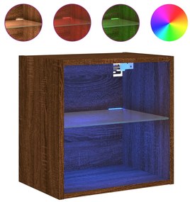 vidaXL Κομοδίνα Επιτοίχια με Φώτα LED 2 Τεμ. Καφέ Δρυς