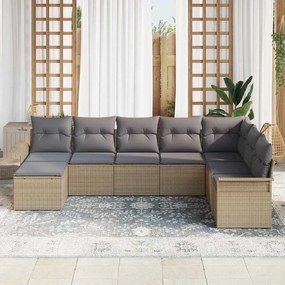 vidaXL Σετ Καναπέ Κήπου με μαξιλάρι 8 pcs Μπεζ Πολυ ράταν