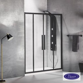 DEVON Flow Slider 2+2 Πόρτα ντουζιέρας με 2 σταθερά &amp; 2 συρόμενα φύλλα BLACK MATT 177-181 Υ195εκ