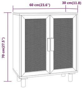 Ντουλάπι Καφέ 60 x 30 x 70 εκ. από Μασίφ Πεύκο &amp; Φυσικό Ρατάν - Καφέ