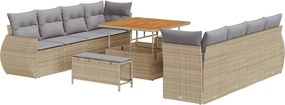 vidaXL Σετ Καναπέ Κήπου με αποθήκευση 11 pcs Μπεζ Πολυ ράταν