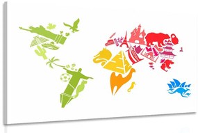 Εικόνα παγκόσμιου χάρτη με σύμβολα μεμονωμένων ηπείρων - 120x80