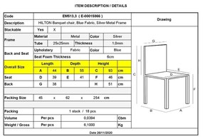Καρέκλα Συνεδρίου Hilton Μεταλλική Silver ύφασμα Μπλέ 44x55x93cm