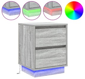 vidaXL Κομοδίνα  με LED Φώτα 2 τεμάχια Γκρι Σοναμά 39x34.5x50 εκ.