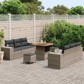 vidaXL Σετ Καναπέ Κήπου με αποθήκευση 9 pcs Γκρι Πολυ ράταν