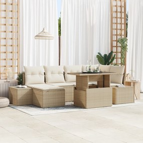 vidaXL Σετ Καναπέ Κήπου 7 Τεμαχίων Με Μαξιλάρια Μπεζ Πολυ Ρατάν