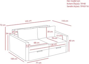 Διθέσιος Καναπές Κρεβάτι Γκρι SAROS 110x155x72