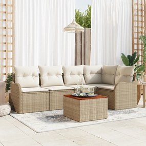 vidaXL Σετ Καναπέ Κήπου 6 pcs Beige, λευκό Μεγάλο Ρατάν & Ξύλο
