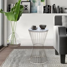 Τραπεζάκι βοηθητικό Hoffman Megapap μεταλλικό - Mdf χρώμα λευκό - λευκό εφέ μαρμάρου 35x35x58εκ.