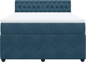 vidaXL Κρεβάτι Boxspring με Στρώμα Μπλε 160x200 εκ. Βελούδινο
