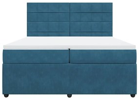 vidaXL Κρεβάτι Boxspring με Στρώμα Μπλε 200x200 εκ. Βελούδινο