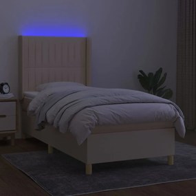 vidaXL Κρεβάτι Boxspring με Στρώμα &amp; LED Κρεμ 90x190 εκ. Υφασμάτινο