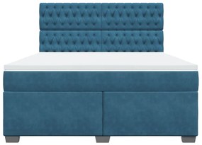 vidaXL Κρεβάτι Boxspring με Στρώμα Μπλε 180x200 εκ. Βελούδινο