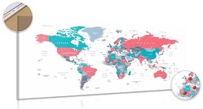Εικόνα στον παγκόσμιο χάρτη φελλού με παστέλ πινελιά - 100x50  color mix