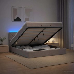 vidaXL Κρεβάτι Ottoman με Στρώμα και LED Taupe 140 x 190 cm Ύφασμα