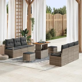 vidaXL Σετ Καναπέ Κήπου με αποθήκευση 9 pcs Γκρι Πολυ ράταν