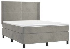 Κρεβάτι Boxspring με Στρώμα &amp; LED Αν.Γκρι 140x200 εκ. Βελούδινο - Γκρι