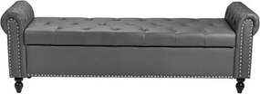 VEVOR Button-Tufted Storage Ottoman Bench Rolled Arm PU Leather Wood Legs Gray