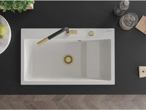 Mexen Omar νεροχύτης γρανίτη 1-θαλάμου 800 x 480 mm, λευκός, χρυσό σιφόνι
