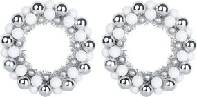 vidaXL Χριστουγεννιάτικα Στεφάνια Μπάλλας 2 pcs Λευκό και Ασημί