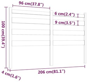 Κεφαλάρι Κρεβατιού Μελί 206 x 4 x 100 εκ. από Μασίφ Ξύλο Πεύκου - Καφέ