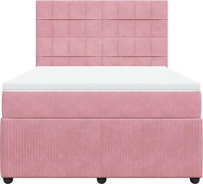 vidaXL Κρεβάτι Boxspring με Στρώμα Ροζ 140x190 εκ. Βελούδινο
