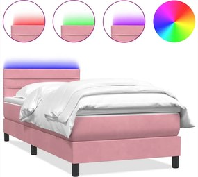 vidaXL Κρεβάτι Boxspring με Στρώμα &amp; LED Ροζ 80x220 εκ. Βελούδινο