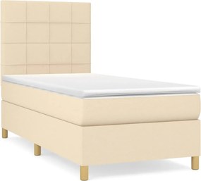 vidaXL Κρεβάτι Boxspring με Στρώμα Κρεμ 90x200 εκ.Υφασμάτινο