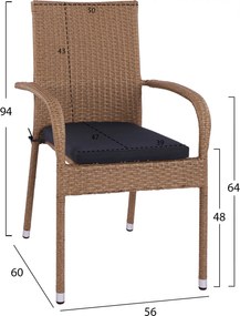 ΣΕΤ ΤΡΑΠΕΖΑΡΙΑΣ 5ΤΜΧ ΤΡΑΠ. 120Χ70 &amp; ΠΟΛΥΘΡΟΝΕΣ WICKER RATTAN ΜΠΕΖ ΚΑΦΕ HM11711.32