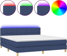 vidaXL Κρεβάτι Boxspring με Στρώμα &amp; LED Μπλε 160x200 εκ. Υφασμάτινο
