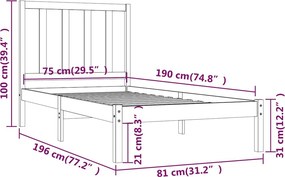 vidaXL Πλαίσιο Κρεβατιού Λευκό 75x190εκ Μασίφ Ξύλο Πεύκου Small Single