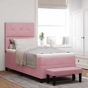vidaXL Κρεβάτι με ελατήρια με στρώμα Ροζ 90 x 190 cm Βελούδο