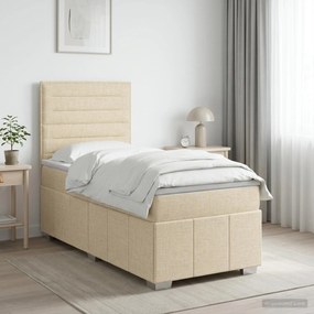 vidaXL Κρεβάτι box spring με στρώμα Κρεμ 90 x 200 cm Ύφασμα