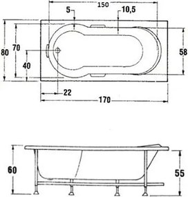 Sanitec Victoria 534 - Παραλληλόγραμμη Μπανιέρα 170x80 εκ - Pneumatic Normal, Χωρίς, Χωρίς, Χωρίς