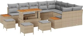 vidaXL Σετ Καναπέ Κήπου με μαξιλάρι 13 pcs Μπεζ Πολυ ράταν