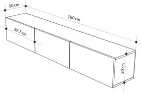 Έπιπλο τηλεόρασης επιτοίχιο Francy Megapap χρώμα ash green 180x30x30εκ.