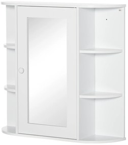 HOMCOM Ντουλάπι Καθρέφτης Μπάνιου, 8 Ράφια, Πόρτες Καθρέφτη, Αδιάβροχο, 66 cm x 17 cm x 63 cm, Λευκό
