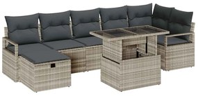 vidaXL Σετ Καναπέ Κήπου με μαξιλάρι 8 pcs Ανοιχτό γκρι Πολυ ράταν