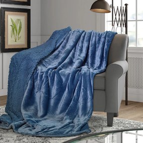 Κουβέρτα Υπέρδιπλη Fleece - Sherpa New Ferry Embossed Blue 220x240 - Lino Home