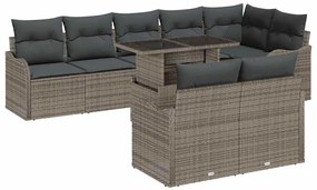 vidaXL Σετ Καναπέ Κήπου με μαξιλάρι 9 pcs Γκρι Πολυ ράταν