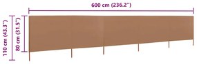 vidaXL Προστατευτικό Αέρα με 5 Πάνελ Taupe 600 x 80 εκ. Υφασμάτινο