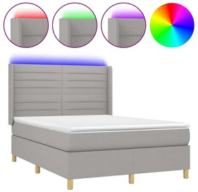 vidaXL Κρεβάτι Boxspring με Στρώμα &amp; LED Αν.Γκρι 140x200εκ. Υφασμάτινο