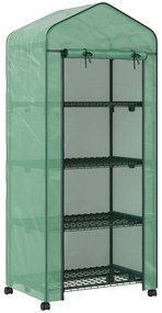 Outsunny Θερμοκήπιο με Φύλλο, Μίνι Θερμοκήπιο, Θάλαμος Φύτευσης, 4 Ράφια, 69 x 50 x 165 cm, Πράσινο