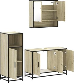 vidaXL Σετ Επίπλων Μπάνιου 3 Τεμαχίων Sonoma Δρυς Επεξεργασμένο Ξύλο